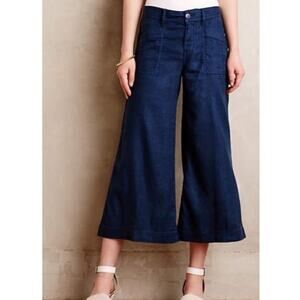 Anthropologie Level 99 Linen Blend Navy Gaucho Wide Leg Capri Pants Size 28